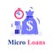 Fast cash and stopwatch, small loans, borrow money, pay back later, postpone payment