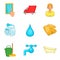 Fast cleaning service icon set, cartoon style