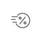 Fast coin with percent sign outline icon