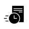 Fast contract or instant deal. Silhouette icon. Black illustration of quick paperwork, business negotiations, submit formal