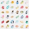 Fast cooking icons set, isometric style