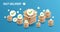 Fast delivery concept banner - delivery cardboard boxes icons an