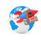 Fast Delivery Concept. Funny Rocket with Parcel Box in front of Earth Globe. 3d Rendering
