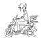 Fast delivery. The guy on the bike in a hurry to deliver the order. Continuous line drawing. Vector monochrome, drawing