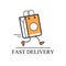 Fast delivery logo design, creative template with running shopping bag for corporate identity, label for online shopping
