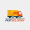 Fast delivery service. Delivery by car or truck. Parcels Express delivery service by car. Flat style design truck icon.