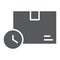 Fast delivery time glyph icon, logistic and delivery service, package box with clock sign vector graphics, a solid icon