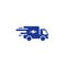 Fast delivery, truck in motion, quick service, shipping order, vector icon