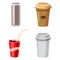 Fast drinks icon set, cartoon style