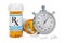 Fast Drug delivery. Medical bottle with chronometer, 3D rendering