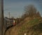 Fast electric train with coaches from Brno to Plzen in spring morning