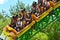 Fast and exciting descent in Cheetah Hunt Rollercoaster at Bush Gardens Theme Park.