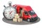 Fast express delivery and logistic concept. Van with cardboard boxes and stopwatch