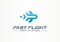 Fast flight creative symbol travel concept. High speed plane abstract business aviation logo. Jet arrow rocket route way