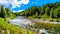 The fast flowing water of the Coldwater River near the intersection between the Coldwater Road and the Coquihalla Highway