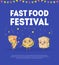 Fast Food Banner Template, Street Junk Food with Burger, Sandwich, Pizza Cartoon Characters Vector Illustration