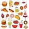 Fast Food big set. Signs of feed. Icon Collection of meat. Pizza