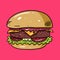 Fast food Burger. Colorful vector illustration. Flat in cartoon style. Isolated on pink background.