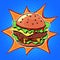 Fast food Burger with sesame meat salad and cheese