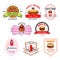 Fast food cafe, pizzeria, pastry shop badge set