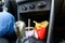Fast Food in a car: cold beverage and delicious fries