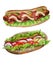 fast food collection.two sandwiches with vegetables.watercolor illustration.