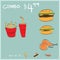 A fast food combo meal menu illustration.. Vector illustration decorative background design