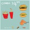 fast food combo meal menu. Vector illustration decorative design