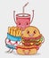 Fast food cute burger hot dog french fries and soda cup cartoon