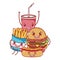 Fast food cute burger hot dog french fries and soda cup cartoon