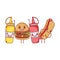 Fast food cute burger hot dog mustard sauces cartoon character