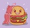 Fast food cute double burger and bacon cartoon