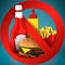 Fast food danger label. 3D illustration