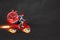 Fast food delivery man on a green scooter. Delivery concept, online order, food delivery, last mile, banner, template. 3D