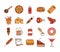 Fast food dinner and menu, tasty meal and unhealthy, restaurant lunch icons set line and fill style