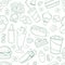 Fast food drawings seamless pattern. Line arts with white background