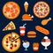 Fast food, drink and desserts menuflat icons