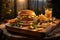 Fast-food feast, a delectable burger and fries on a wooden surface