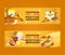 Fast food festive set of banners vector illustration. Eating out. Quick way to have meal. Pizza, taco, beverage, soda