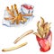 Fast food french fries tasty food. Watercolor background illustration set. solated potato illustration element.