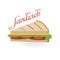 Fast food.  Fresh white bread sandwich, tomato salad, cheese and meat