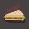 Fast food.  Fresh white bread sandwich, tomato salad, cheese and meat.