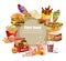 Fast food happy meals set Vector. Realistic detailed collection banner with hotdog, burger, sanwich, french fries, donuts, ice cre