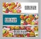 Fast food horizontal banner set concept. Restaurant advertisement template.