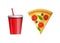 Fast food icon, piece of pizza and soda water cup
