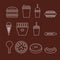 Fast food icons set for bistro, cafe. Contour vector isolated illustration.