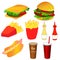 Fast food icons set. Colorful vector illustration.