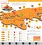 Fast food infographic. Map of Europe and Russia with different info. Datas and plans of fast food location