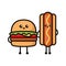 Fast food kawaii couple cute mascot design illustration