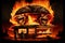 fast food kitchen hell inferno burning illustration generative ai